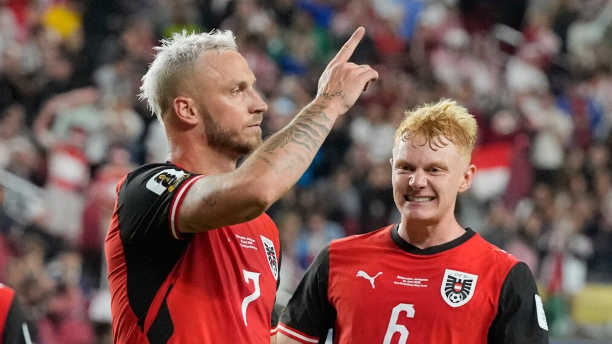 Marko Arnautović celebrates for Austria during their 2026 World Cup win over Jordan
